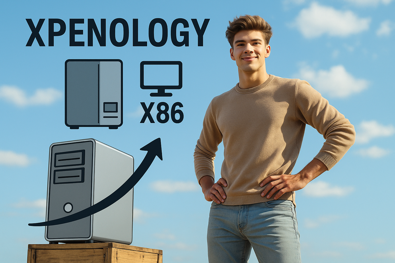 Junger Mann arbeitet an selbstgebautem NAS-Server mit Xpenology Installation