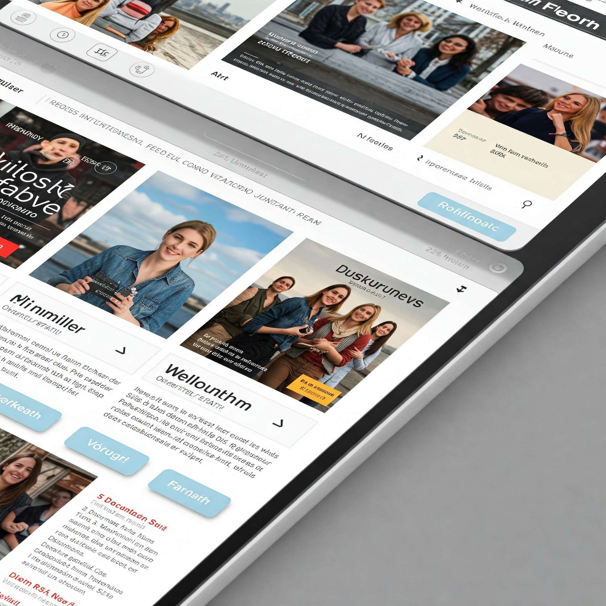 Digitaler Multifeed-Reader zeigt gebündelte Inhalte verschiedener Websites auf einem Bildschirm.